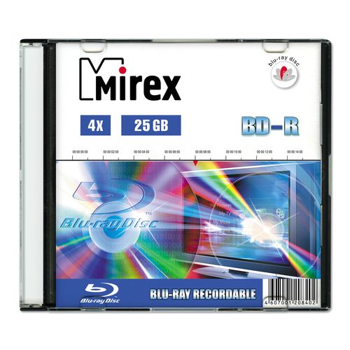 Диск Mirex Blu-Ray 25Gb, 4x, Slim Case (1 шт)