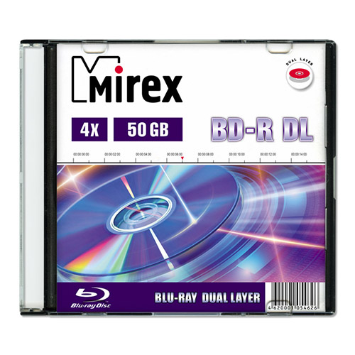 

Диск Mirex Blu-Ray, 50Gb, 4x, Slim Case, DL, 1 шт (1054626)