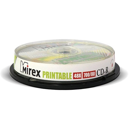 

Диск CD-R 700Mb 48x Mirex, Printable, Cake Box (10шт)