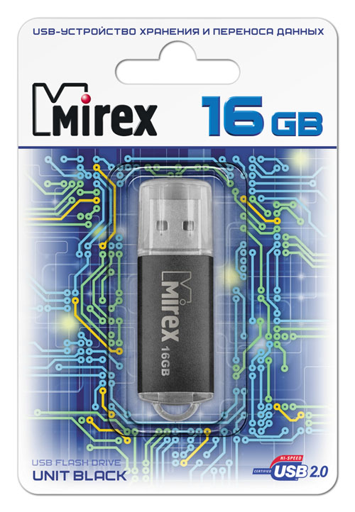 

Флешка 16Gb USB 2.0 Mirex UNIT, черный (13600-FMUUND16), UNIT