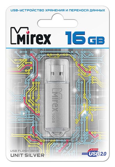 

Флешка 16Gb USB 2.0 Mirex UNIT, серебристый (13600-FMUUSI16), UNIT