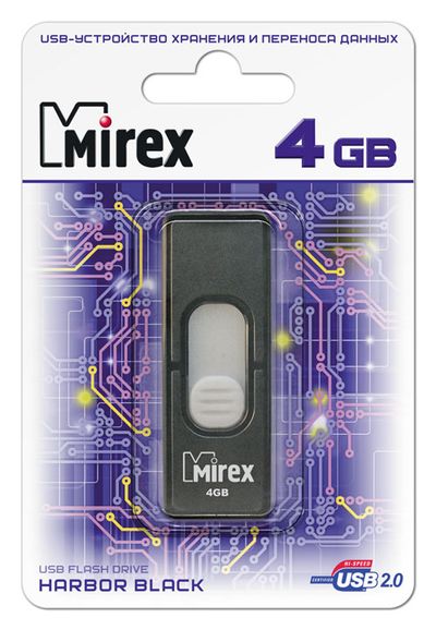 

Флешка 4Gb USB 2.0 Mirex HARBOR, черный (13600-FMUBHB04), HARBOR