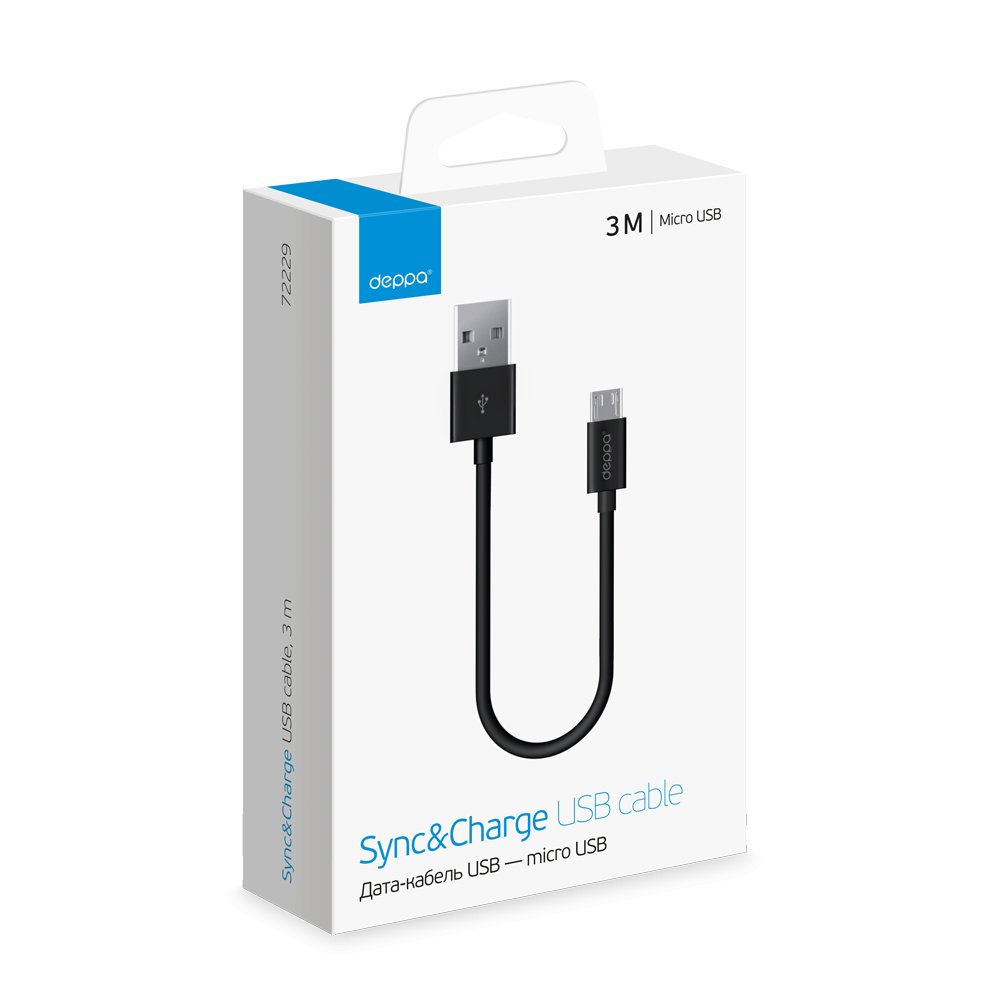 

Кабель USB2.0-microUSB , Deppa, 3m, черный (72229)