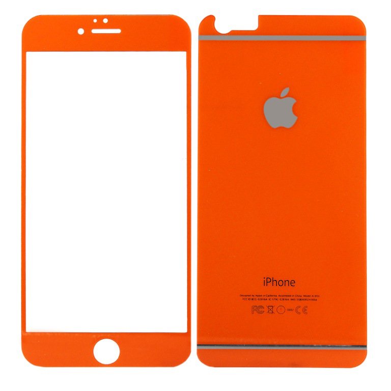 

Защитное стекло для экрана и задней панели смартфона Apple iPhone 6/6S, FullScreen, поверхность глянцевая, оранжевая рамка (57188)
