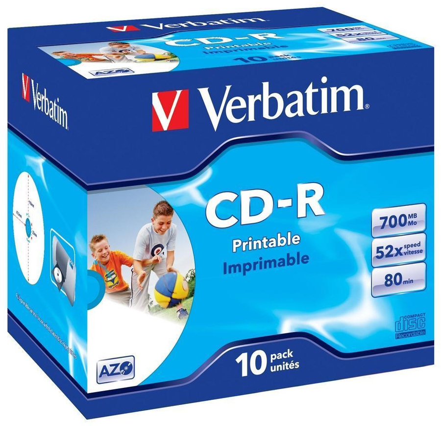 Диск CD-R 700Mb 52x Verbatim, DataLife+, Printable, Jewel Case (10шт)