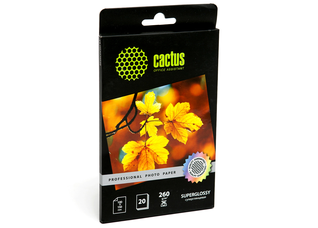 

Фотобумага 10x15 260 г/м² суперглянцевая, 20 листов, односторонняя, Cactus CS-HGA626020/CS-HGA626020 для струйной печати, Белый, CS-HGA626020