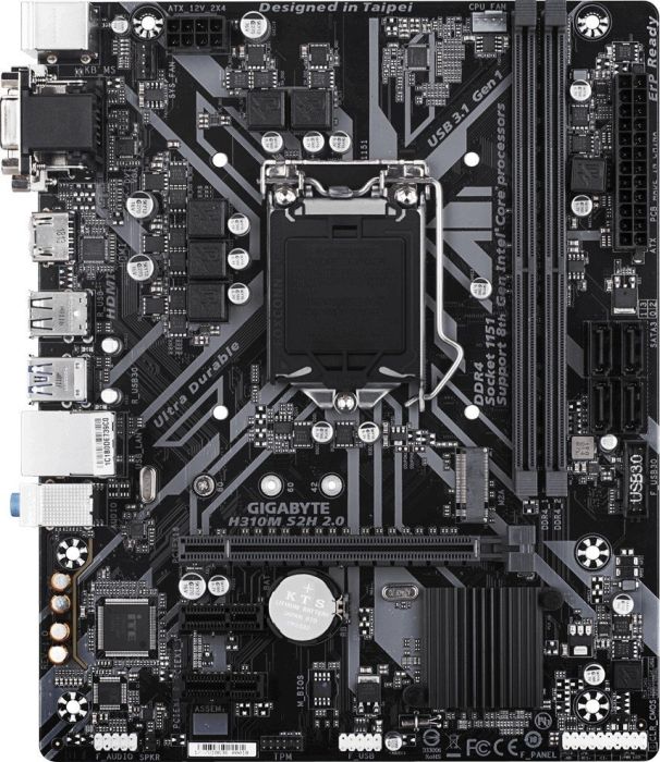 Материнская плата GIGABYTE H310M S2H 2.0 rev. 1.0, Socket1151v2, Intel H310, 2xDDR4, PCI-Ex16, 4SATA3, 7.1-ch, GLAN, 4USB 3.1, VGA, DVI, HDMI, mATX, Retail