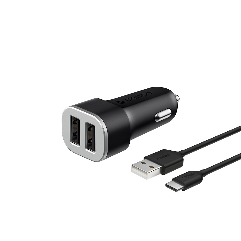 

Автомобильное зарядное устройство Deppa, 2USB, 2.4A, кабель USB Type-C, черный (11284)