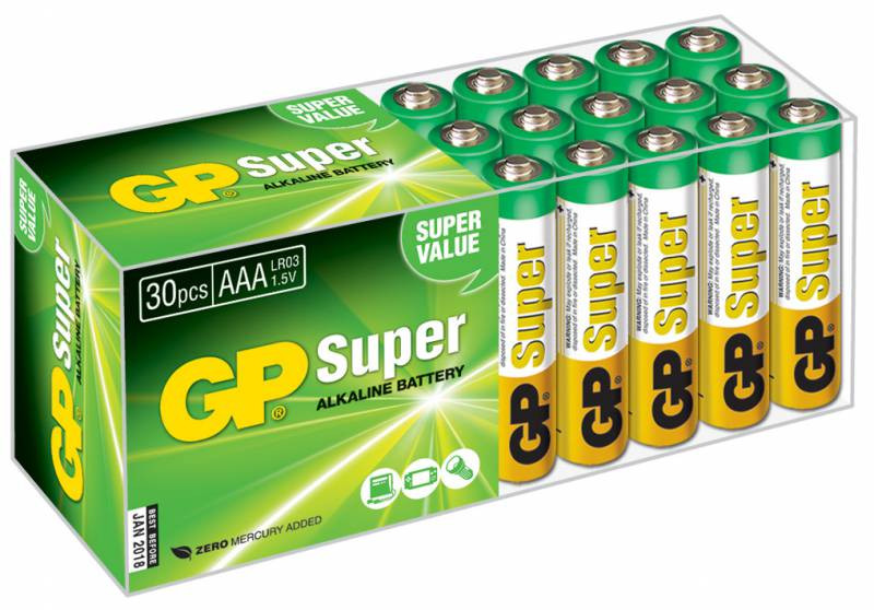 Батарея GP Super Alkaline 24A LR03, AAA, 1.5V, 30шт. (GP 24A-B30) - фото 1