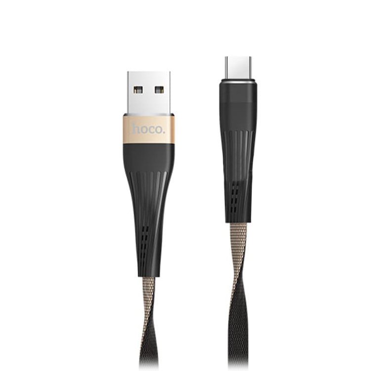 

Кабель USB-USB Type-C, плоский, 2.4A, 1.2м, черный/золотой HOCO Slender U39 (6957531077428), U39