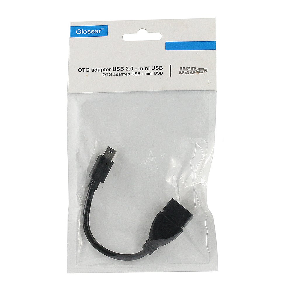 Кабель-переходник (адаптер) USB 2.0(Af)-Mini USB 2.0(Bm), 15см, черный Glossar