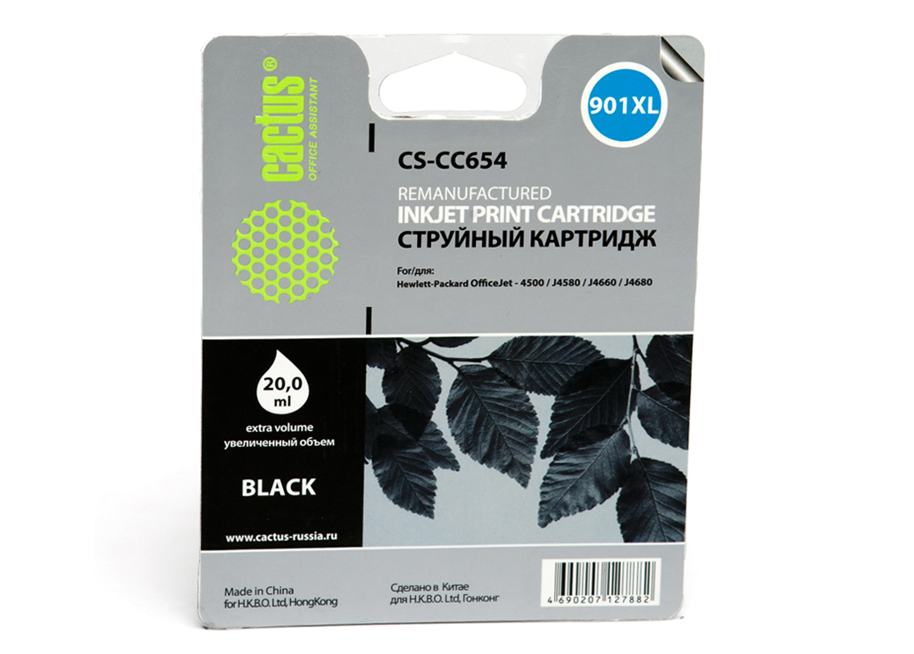 

Картридж струйный Cactus CS-CC654 (901XL), черный, совместимый, 20 мл, для HP OJ 4500 / J4580 / J4660