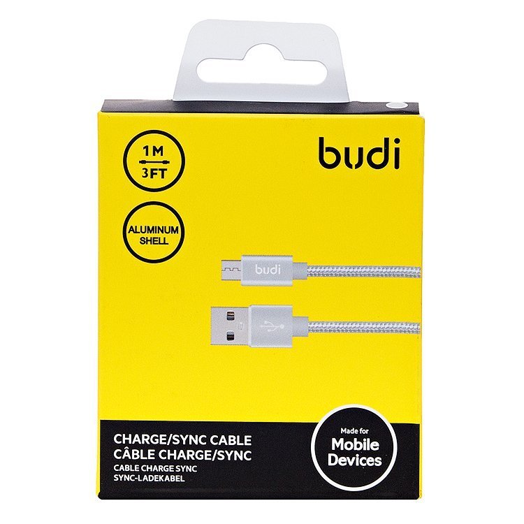 

Кабель USB-microUSB , Budi, 1m, серебристый, для HTC/Samsung (M8J180M)