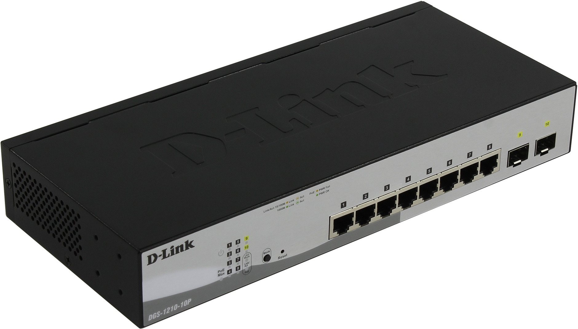 Коммутатор D-Link DGS-1210-10P, 8x1 Гбит/с, SFP/uplink: SFPx2