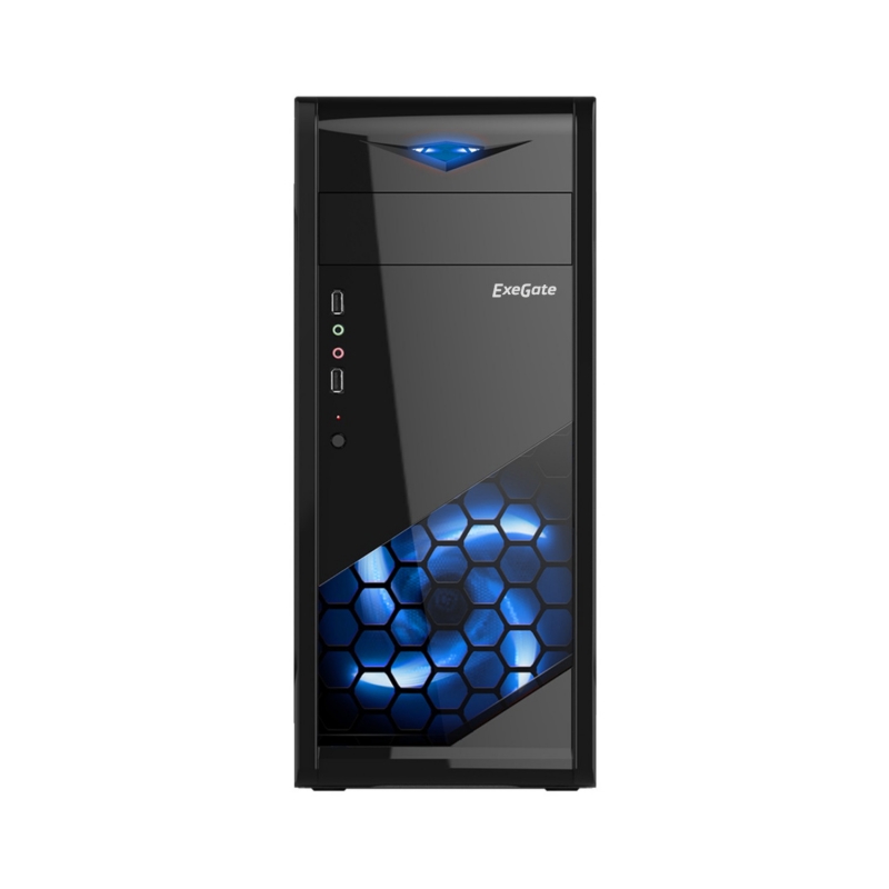 Корпус ExeGate EVO-8205, ATX, Midi-Tower, USB 3.0, синяя подсветка, черный, без БП (EX277189RUS)