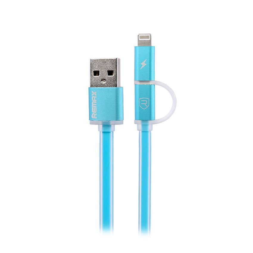 

Кабель USB-Lightning 8-pin/microUSB, Remax, 1m, синий (RC-020t Aurora 2in1)