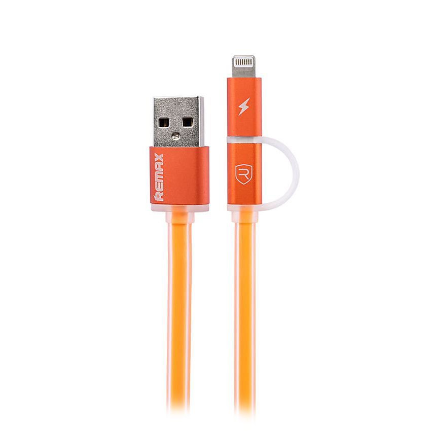 

Кабель USB-Lightning 8-pin/microUSB, Remax, 1m, оранжевый (RC-020t Aurora 2in1)