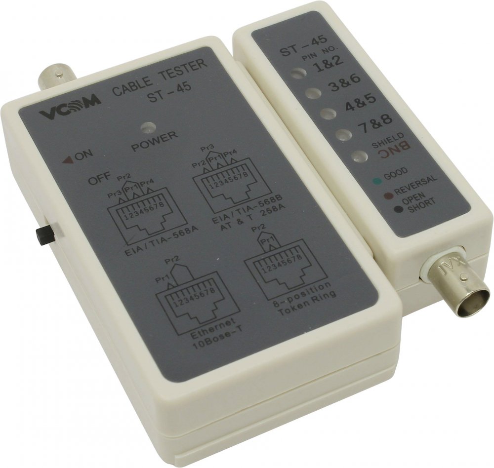 Тестер кабельный VCOM ST-45, BNC/RJ-45 (D1930)