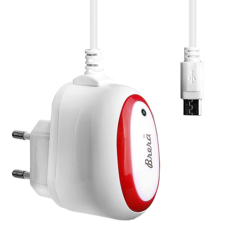 Сетевое зарядное устройство Brera Classic, 2A, белый/красный (47236), кабель microUSB