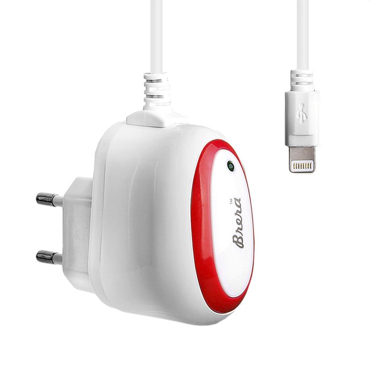 

Сетевое зарядное устройство Brera Classic, 1A, белый/красный (47197), кабель Lightning, Classic