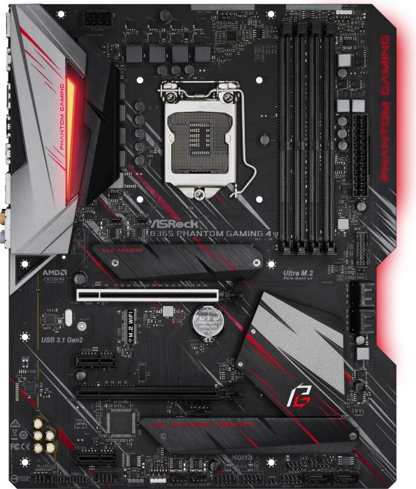 Материнская плата ASRock B365 Phantom Gaming 4, Socket1151v2, Intel B365, 4xDDR4, 2PCI-Ex16, 6SATA3, 7.1-ch, GLAN, 7USB 3.1, USB Type-C, HDMI, DisplayPort, ATX, Retail