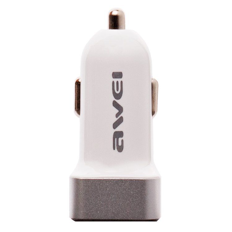

Автомобильное зарядное устройство Awei C-200, 2USB, 2.4A, белый/серебристый (78909), C-200