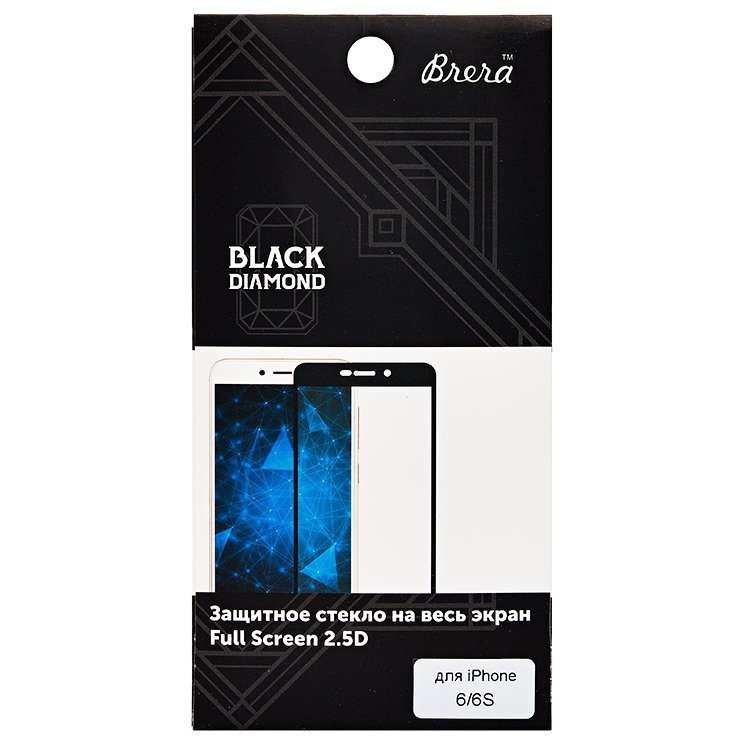 

Защитное стекло Brera для экрана смартфона Apple iPhone 6/6S, FullScreen, поверхность глянцевая, черная рамка, 2.5D (86128)