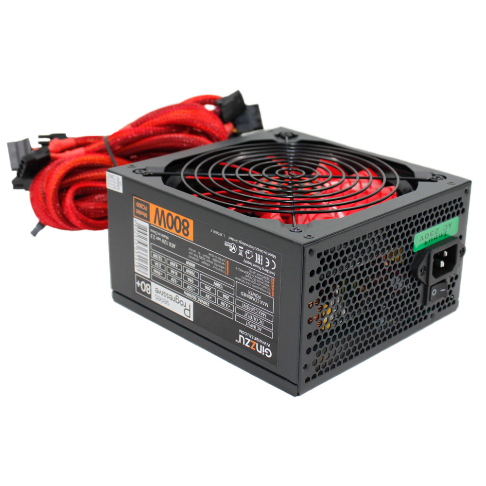 Блок питания 800 Вт, Ginzzu PC800, 140 мм 80 Plus