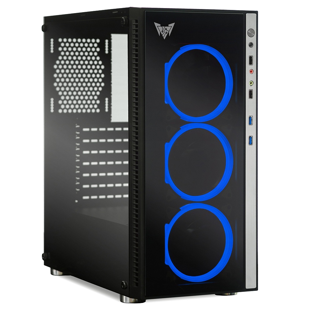 Корпус CROWN CMC-GS10RGB, ATX, Midi-Tower, 2xUSB 3.0, черный, Без БП