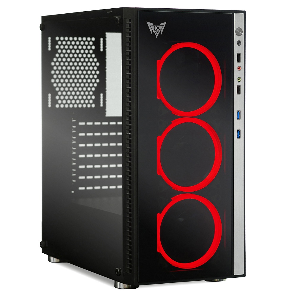 Корпус CROWN CMC-GS10R, ATX, Midi-Tower, 2xUSB 3.0, черный, Без БП