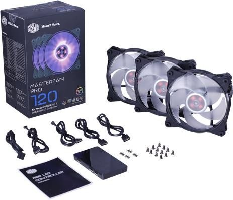 

Вентилятор Cooler Master MasterFan Pro 120 Air Pressure RGB, 120мм, 1500rpm, 20 дБ, 4-pin PWM, 3шт, RGB (MFY-P2DC-153PC-R1), MasterFan Pro 120 Air Pressure RGB