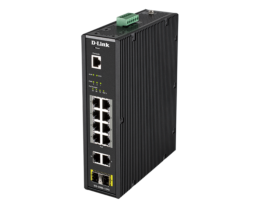 Коммутатор D-link DIS-200G-12PS, управляемый, кол-во портов: 10x1 Гбит/с, кол-во SFP/uplink: 2x1 Гбит/с, PoE: 8шт.x30W (макс. 123W) - фото 1