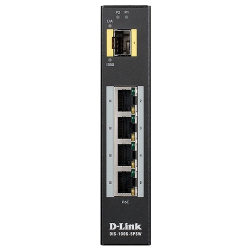 Коммутатор D-link DIS-100G-5PSW, кол-во портов: 5x1 Гбит/с, кол-во SFP/uplink: 1x1 Гбит/с, PoE: 4шт.x30W (макс. 120W)