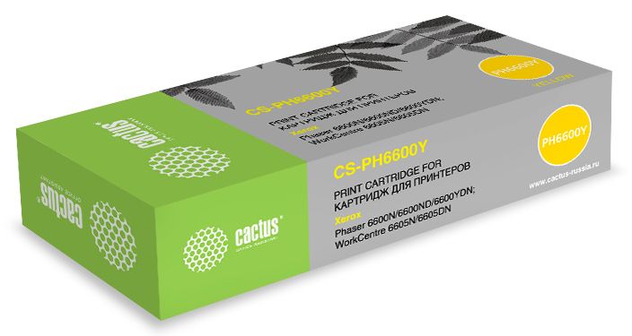 

Картридж лазерный Cactus CS-PH6600Y (106R02235), желтый, 6000 страниц, совместимый для Xerox Ph 6600/WC 6605