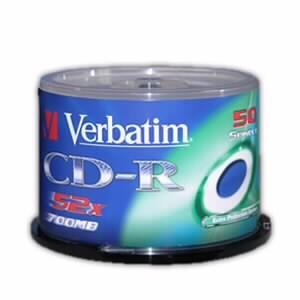 Диск CD-R 700Mb 52x Verbatim, DataLife+, Printable, Cake Box (50шт)
