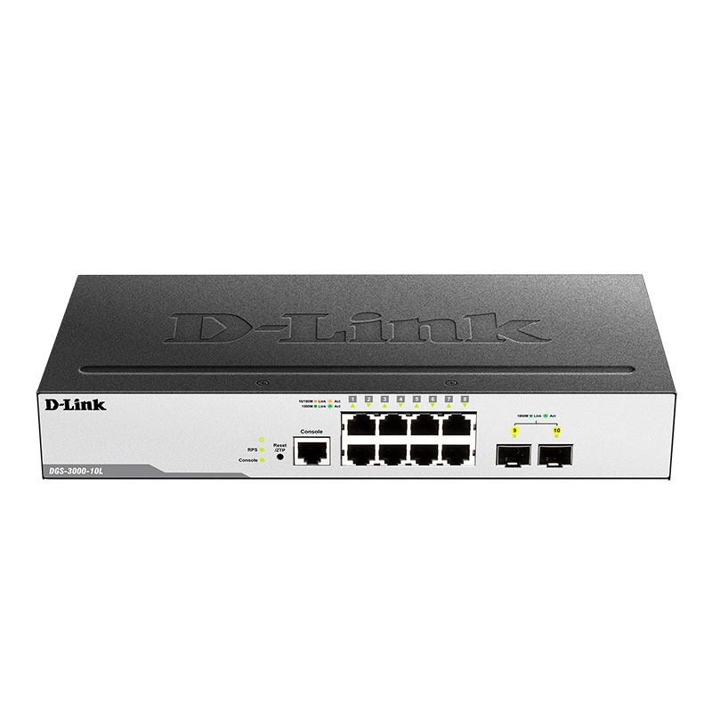 

Коммутатор D-link DGS-3000-10L/B1A, управляемый, кол-во портов: 8x1 Гбит/с, кол-во SFP/uplink: 2x1 Гбит/с, установка в стойку, DGS-3000-10L/B1A