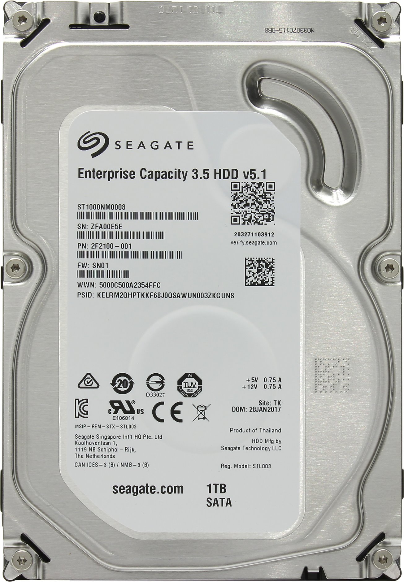 

Жесткий диск (HDD) Seagate 1Tb Exos 7E2, 3.5", 7.2K, 128Mb, 512n, SATA3 (ST1000NM0008)