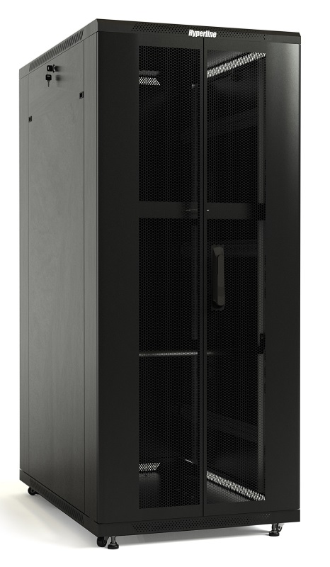 Шкаф телекоммуникационный напольный 47U 800x800 мм, перфорация, черный, разборный, Hyperline TTB TTB-4788-DD-RAL9004