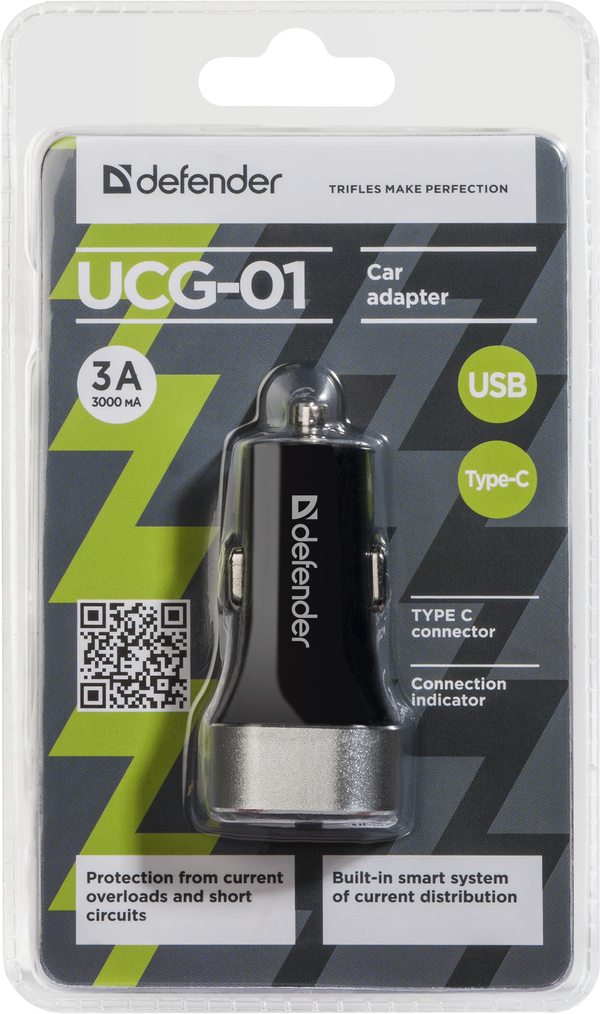 Автомобильное зарядное устройство Defender UCG-01, 1USB, USB Type C, 5.4A, серебристый (83569)