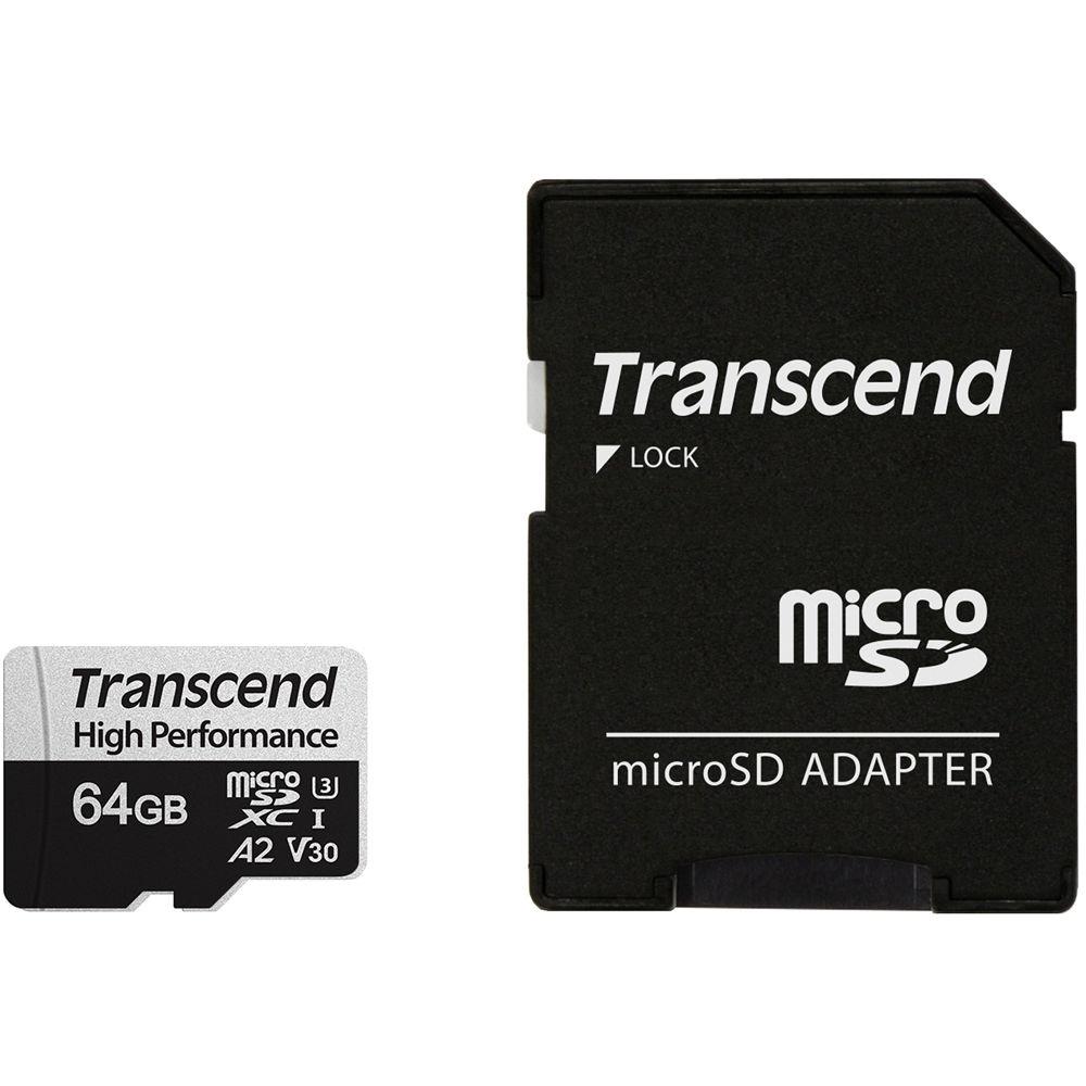 Карта памяти 64Gb microSD Transcend High Performance Class 10 UHS-I U3 + адаптер