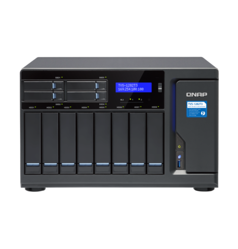 

Сетевой накопитель (NAS) QNAP TVS-1282T3-i7-64G, слоты 12x2.5"/3.5" SATA 6Gb/s, 4x1 Гбит/с + 2x10 Гбит/с, HDMI, 5xUSB 3.0, Intel Core i7-7700/4x3.6GHz, DDR4 64Gb, RAID 0/1/5/6/10, (TVS-1282T3-i7-64G), Черный, TVS-1282T3-i7-64G