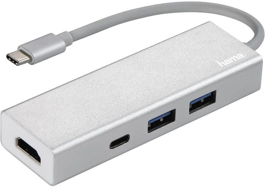 Концентратор Hama Aluminium, 2xUSB 3.0, 1xUSB-C, серебристый + (HDMI) (00135756)