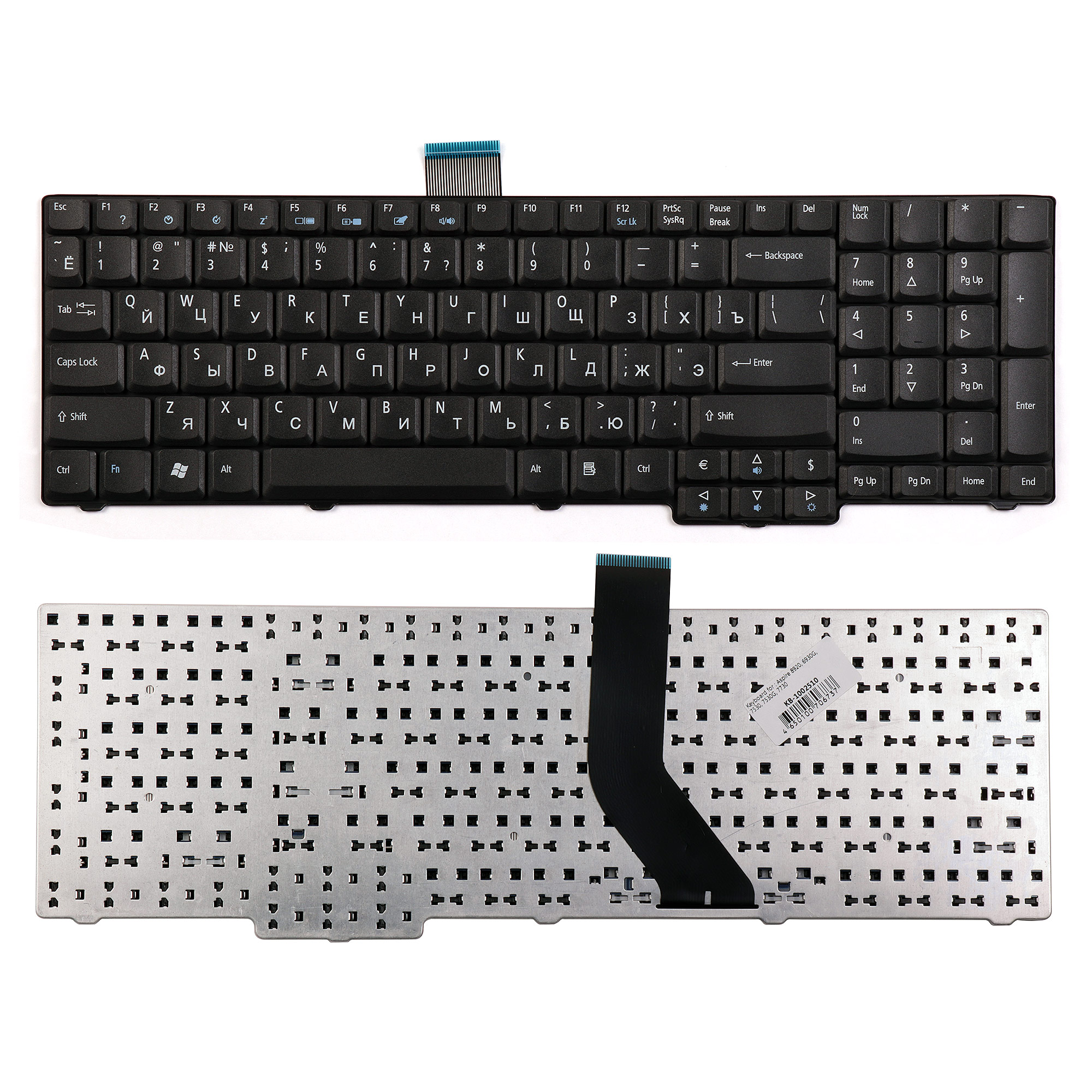 

Клавиатура TopON для Acer 8920, 8930, 7730 Series, плоский Enter, черная, без рамки, PN: AEZY6700010, ZY6, 9J.N8782.Q0R, AEZY2700010 (KB-102510), KB-102510