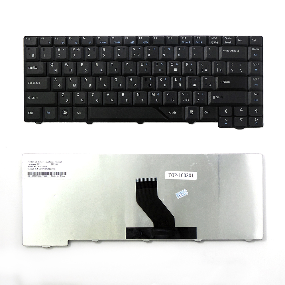 

Клавиатура TopON для Acer Aspire 4220, 4230, 4310, 4520, 4710, 4720, 5230 Series, плоский Enter, черная, без рамки, PN: V072146AS1 (TOP-100301), TOP-100301