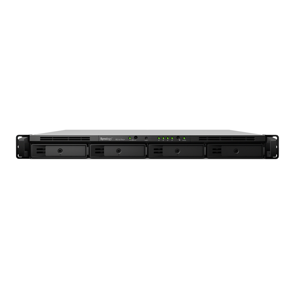 

Сетевой накопитель (NAS) Synology RS1619XS+, слоты 4x2.5"/3.5" SATA 6Gb/s, 4x1 Гбит/с, 2xUSB 3.0, Intel Xeon D-1527/4x2.2GHz, DDR4 8Gb, RAID 0/1/5/6/10, (RS1619XS+), Черный, RS1619XS+