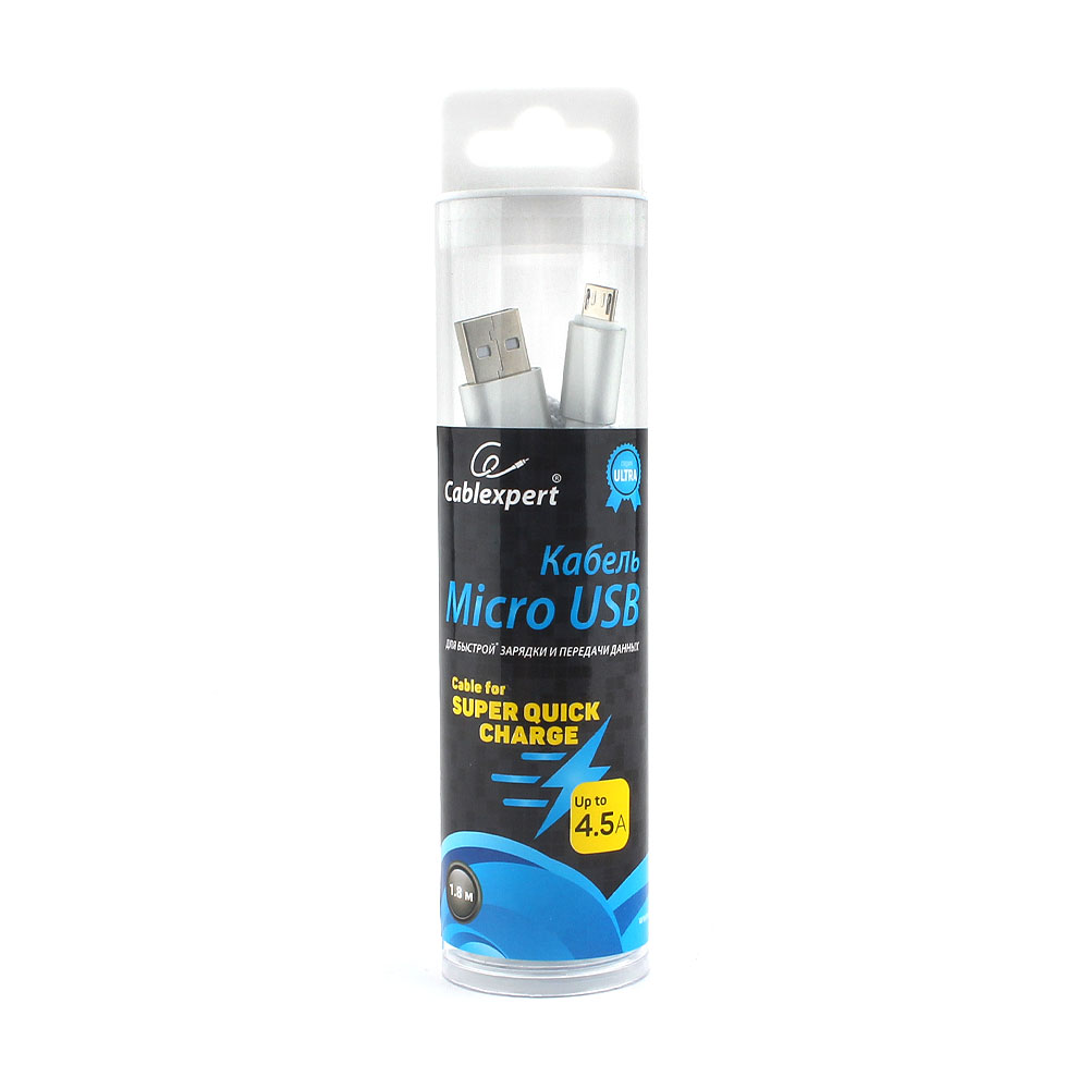 

Кабель USB2.0(Am)-MicroBM, Cablexpert , 1.8m, серебристый, серия Ultra, блистер (CC-U-mUSB01S-1.8M)