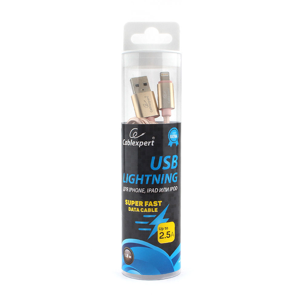 

Кабель USB2.0(Am)-Lightning, Cablexpert , 1.8m, золотистый, серия Ultra, блистер (CC-U-APUSB01Gd-1.8M)