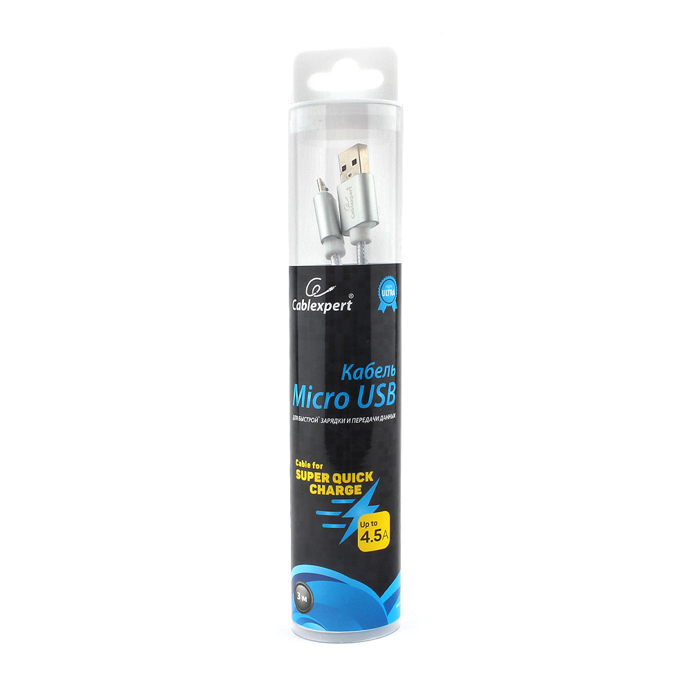 

Кабель USB2.0(Am)-MicroBM, Cablexpert , 3m, серебристый, серия Ultra, блистер (CC-U-mUSB01S-3M)