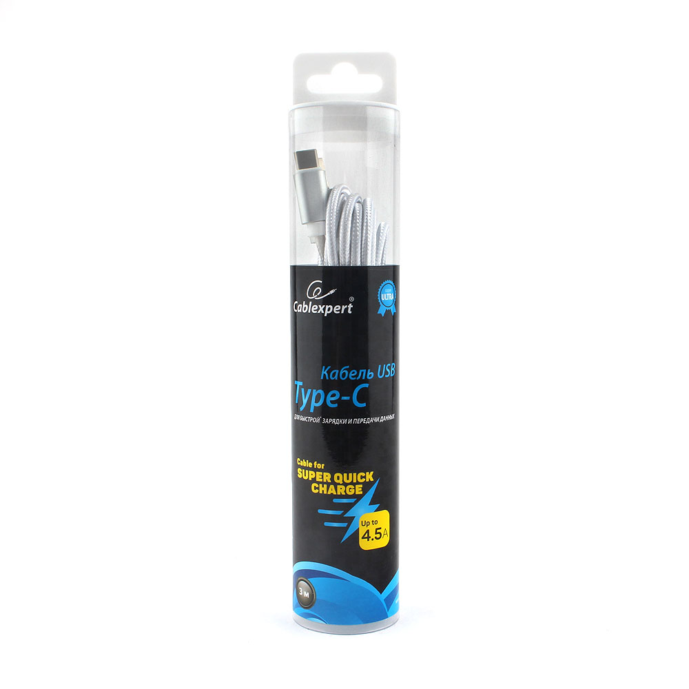 

Кабель USB2.0(Am)-TypeC, Cablexpert, серия Ultra, блистер, 3м, серебристый (CC-U-USBC01S-3M)