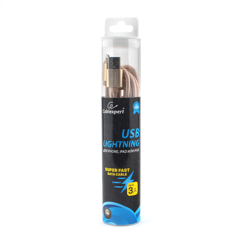 

Кабель USB2.0(Am)-Lightning, Cablexpert , 3m, золотой, серия Ultra, блистер (CC-U-APUSB02Gd-3M), Золотистый